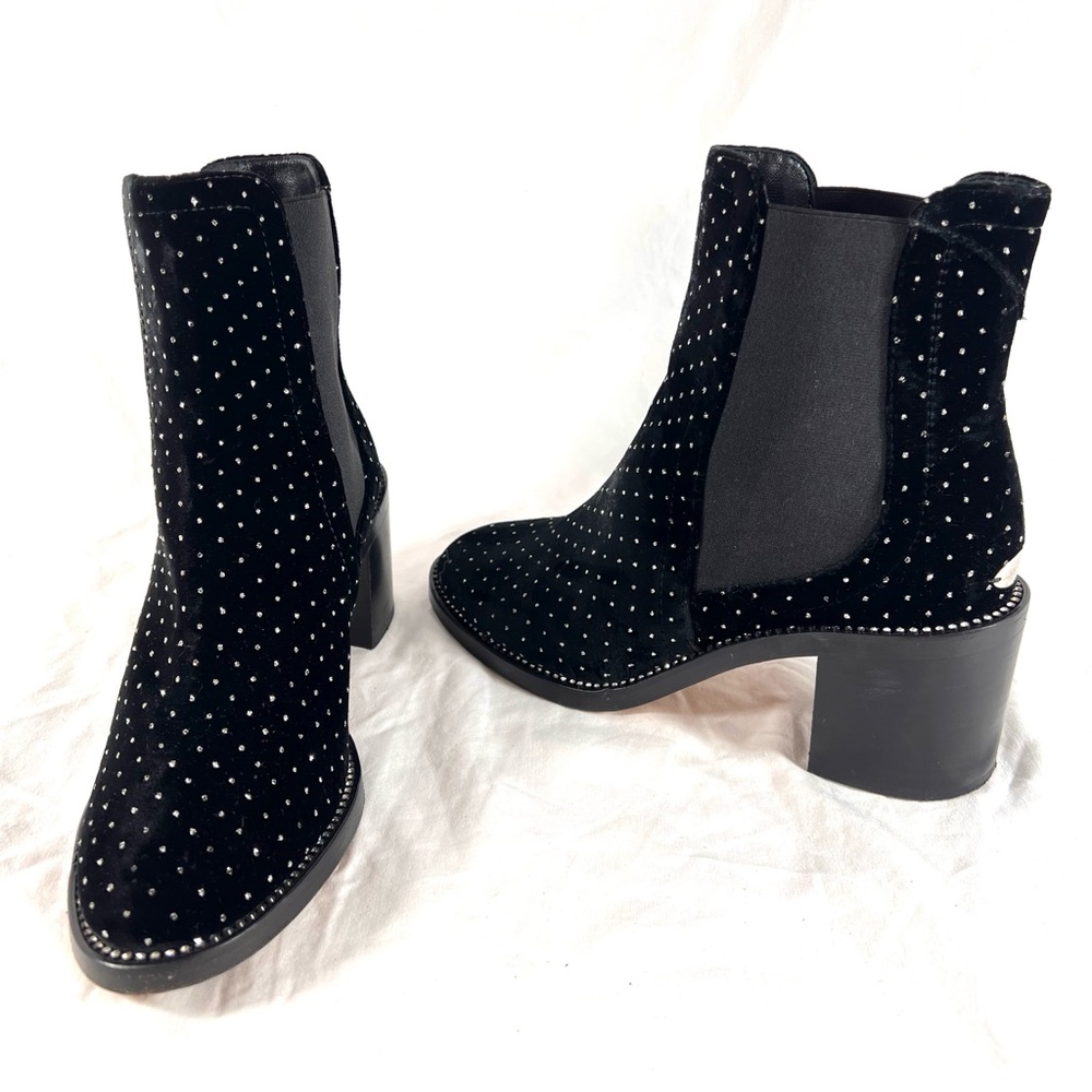 JIMMY CHOO Merril Black Velvet Glitter Spotted Bootie 38 (8US) Made in Italy